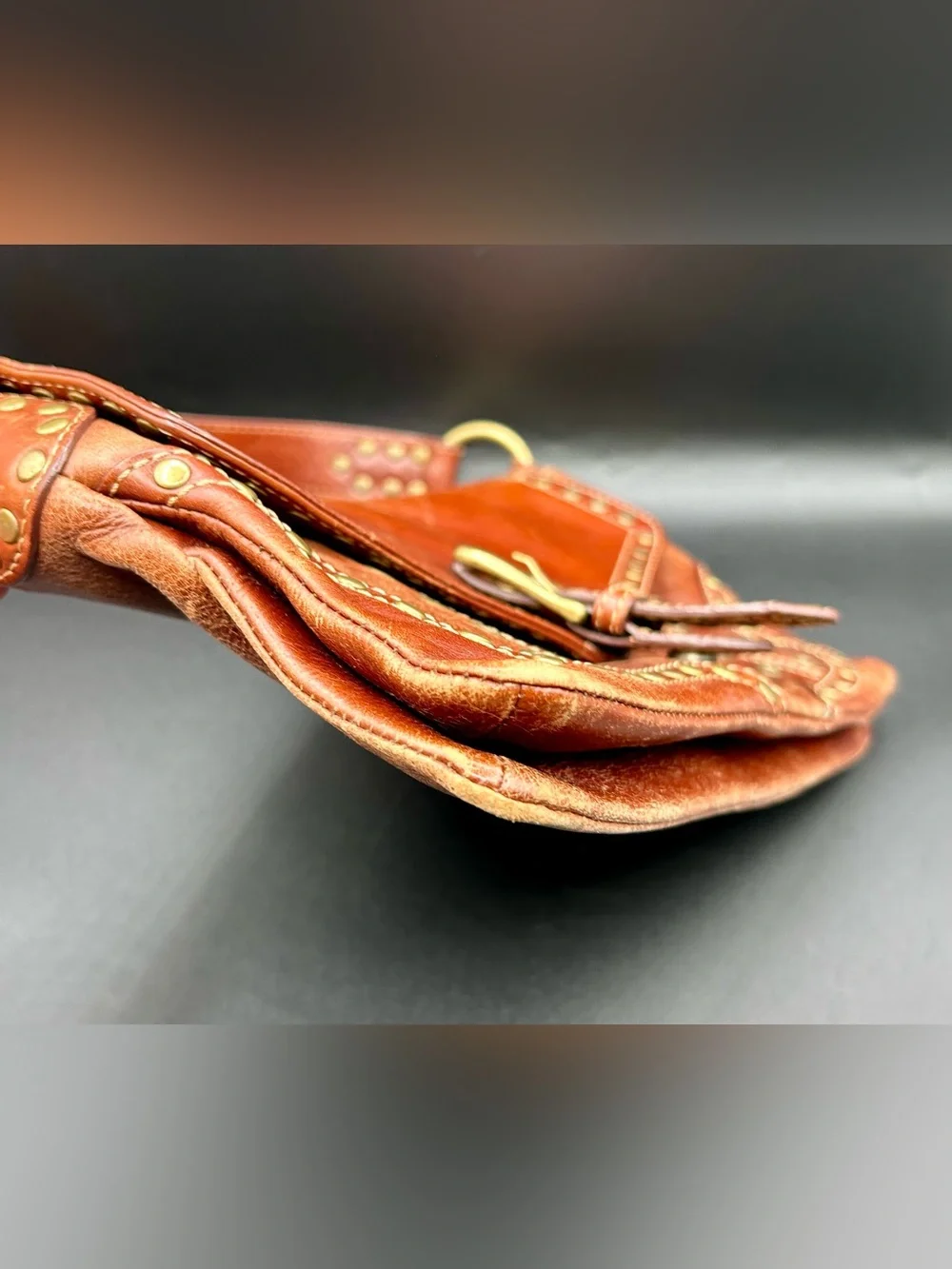 VINTAGE VIA SPIGA Shoulder Bag Tan-Cognac Leather.